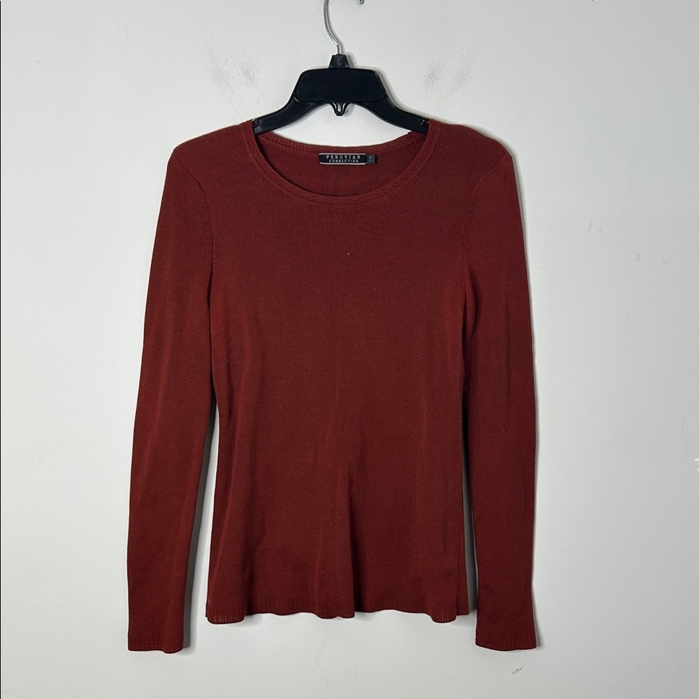 Peruvian Connection Rust Red Pima Cotton Crew Neck Sweater